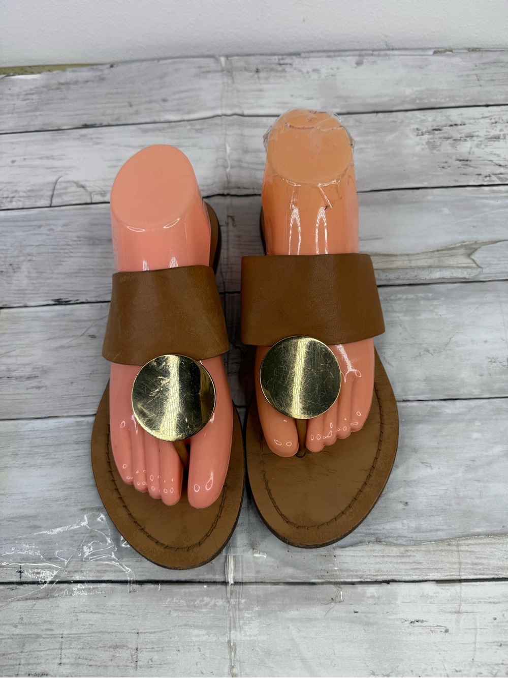 Tory Burch Women's Patos Disk Leather Slip On T-Strap Thong Sandal